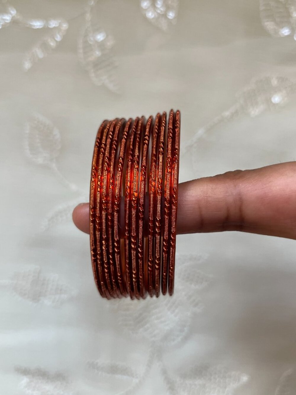 orange textured metal bangle set festival desi haldi indian wedding vintage